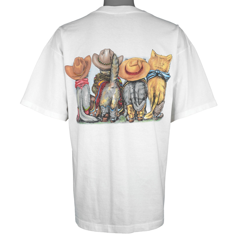 Vintage (Prints Of Tails) - Cowboy Cats Animal Print T-Shirt 1990s X-Large Vintage Retro
