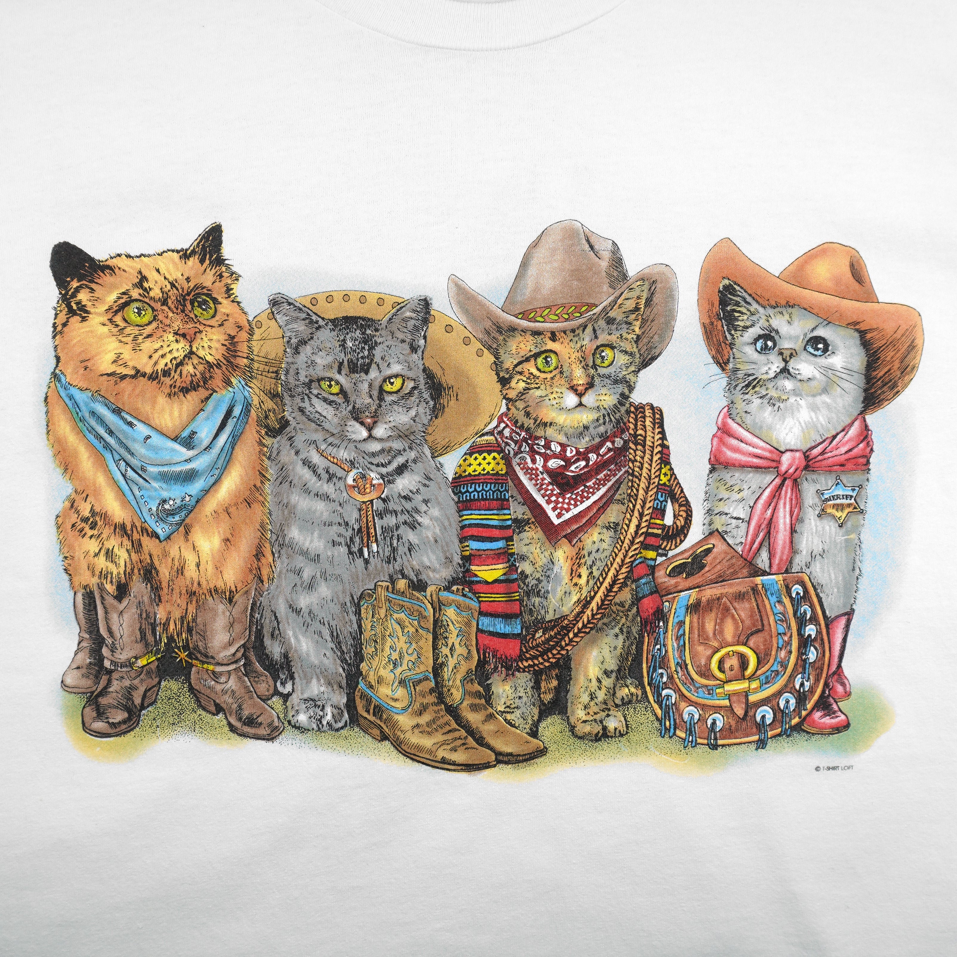 Vintage (Prints Of Tails) - Cowboy Cats Animal Print T-Shirt 1990s X-Large Vintage Retro