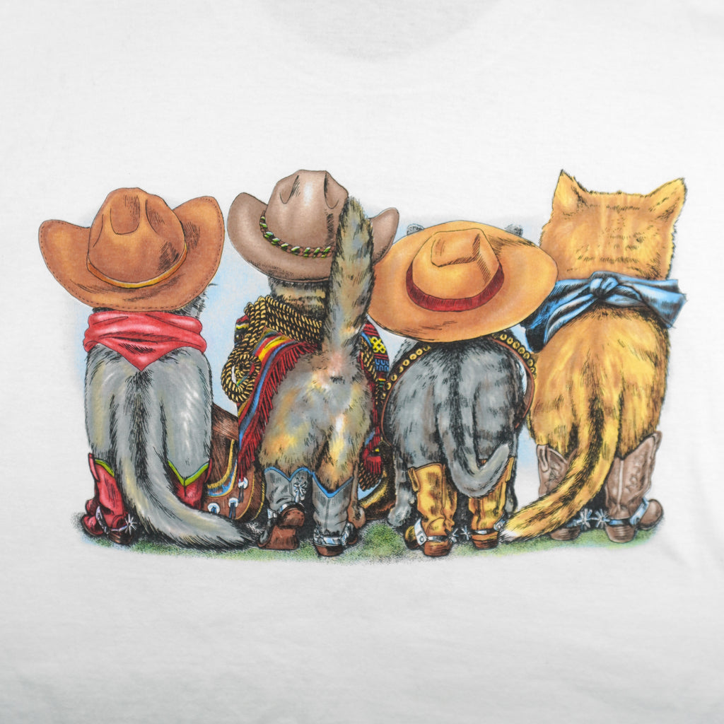Vintage (Prints Of Tails) - Cowboy Cats Animal Print T-Shirt 1990s X-Large Vintage Retro