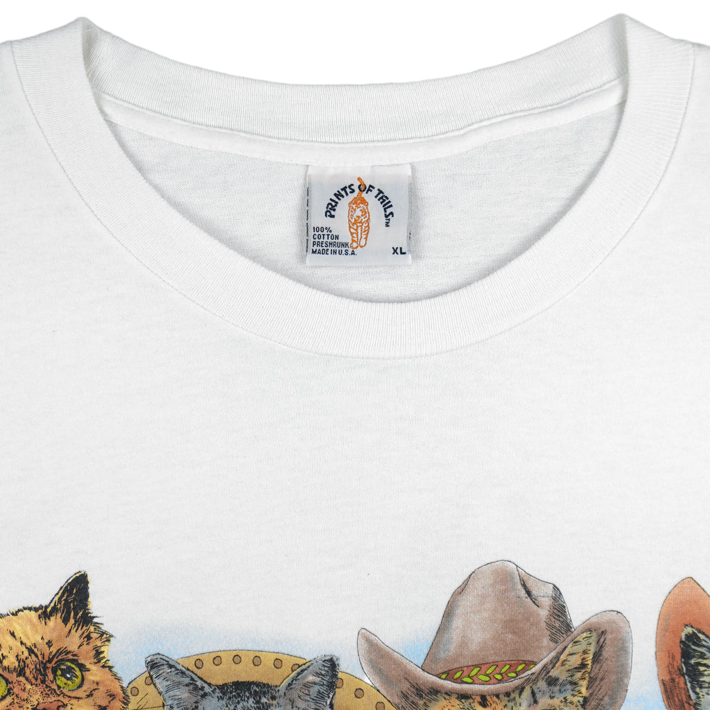 Vintage (Prints Of Tails) - Cowboy Cats Animal Print T-Shirt 1990s X-Large Vintage Retro