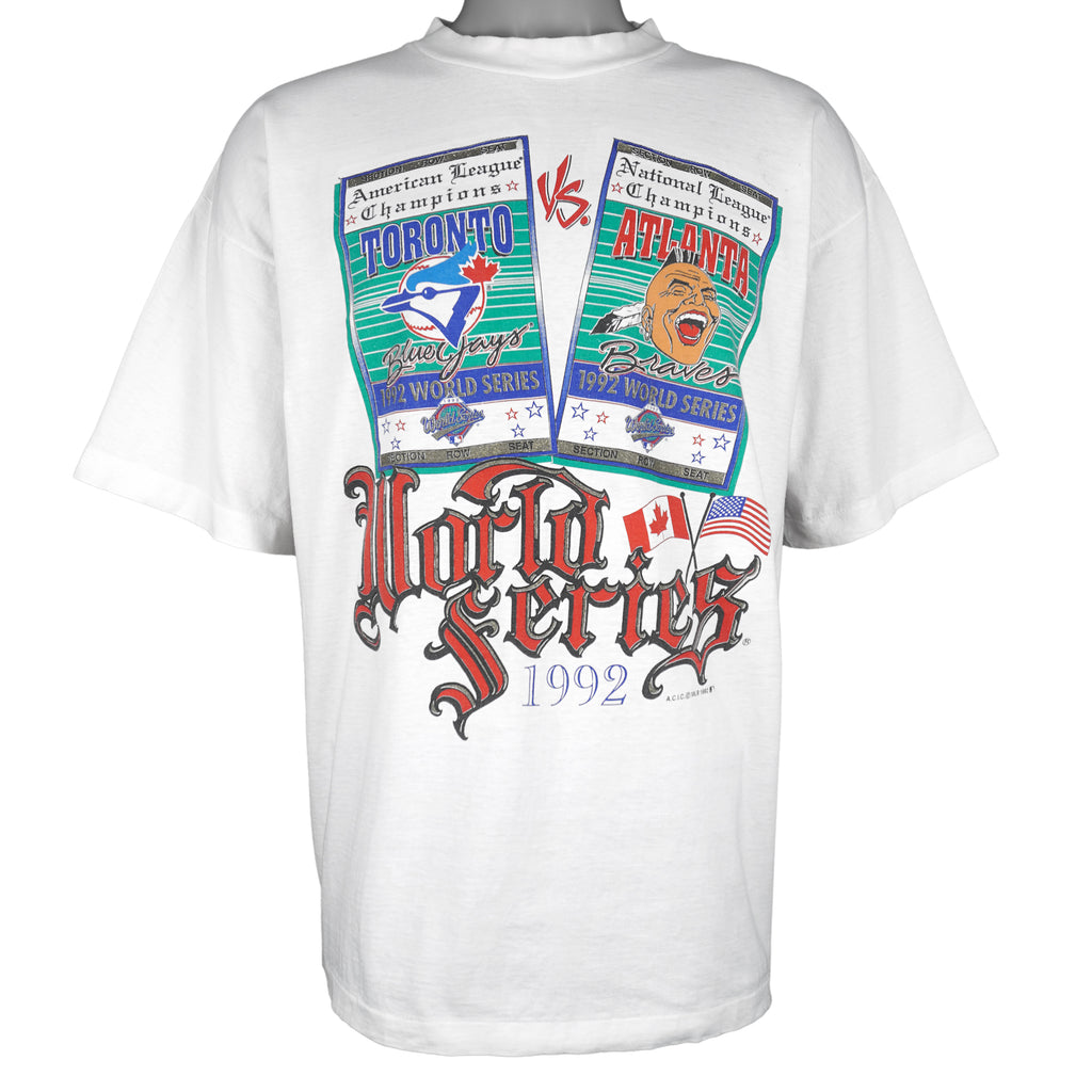 MLB (Softwear) - Atlanta Braves VS Toronto Blue Jays World Series T-Shirt 1992 Large Vintage Retro Baseball