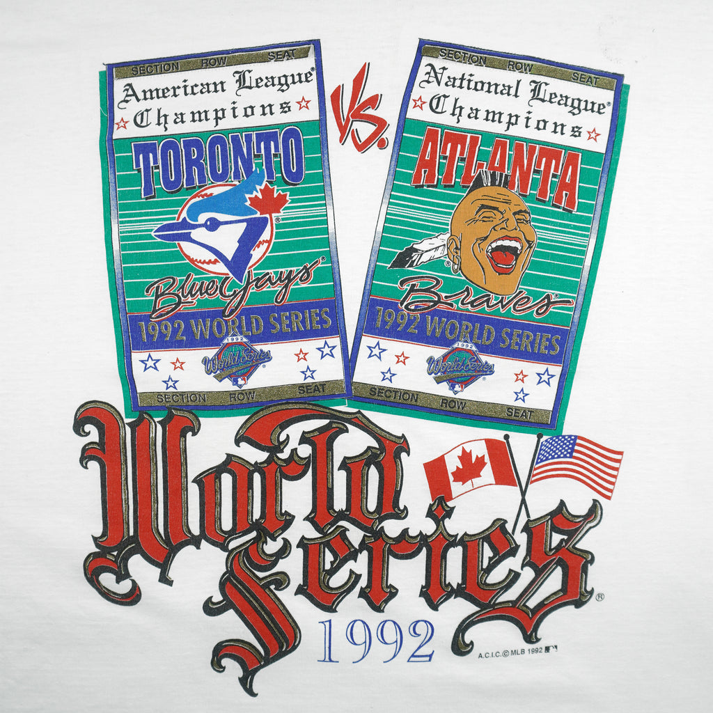 MLB (Softwear) - Atlanta Braves VS Toronto Blue Jays World Series T-Shirt 1992 Large Vintage Retro Baseball