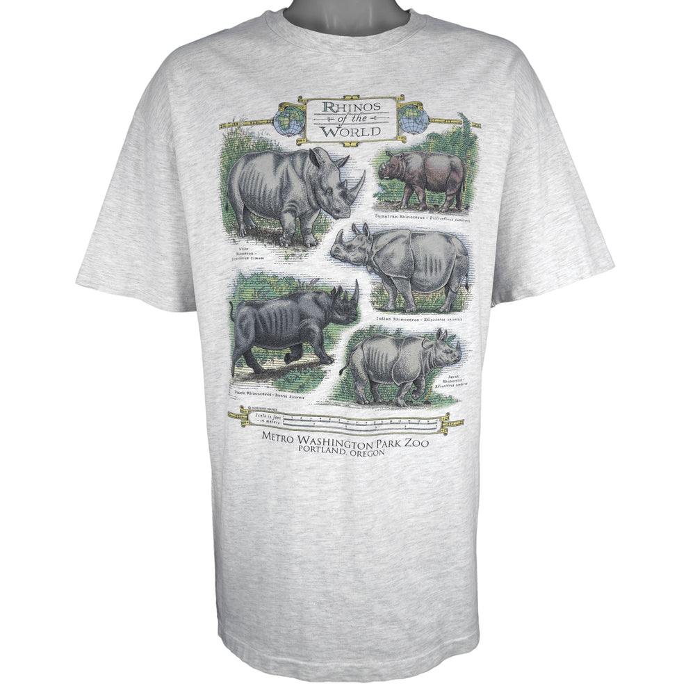 Vintage (Hanes) - Rhinos of the World Educational Animal Print T-Shirt 1990s X-Large Vintage Retro