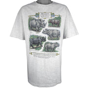 Vintage (Hanes) - Rhinos of the World Educational Animal Print T-Shirt 1990s X-Large Vintage Retro