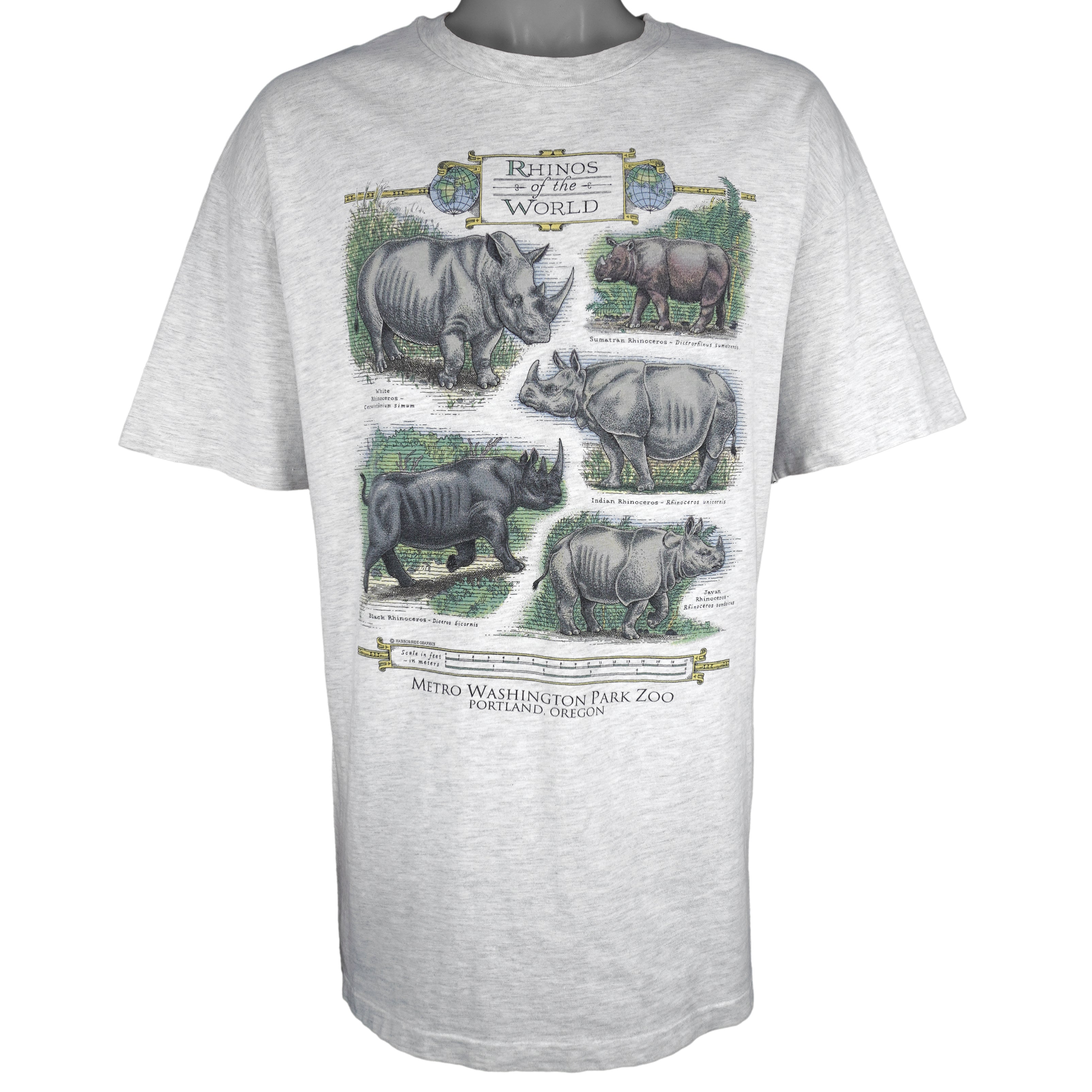 Vintage (Hanes) - Rhinos of the World Educational Animal Print T-Shirt 1990s X-Large Vintage Retro