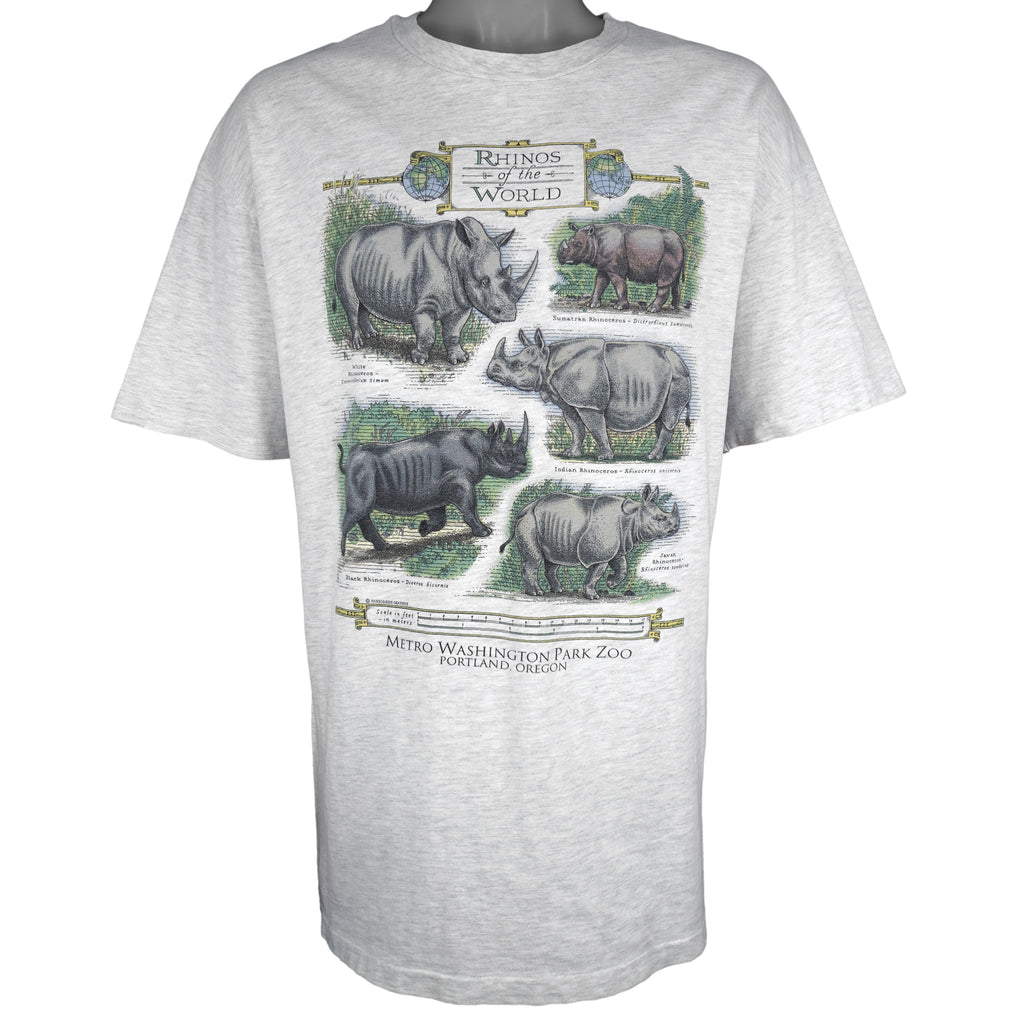 Vintage (Hanes) - Rhinos of the World Educational Animal Print T-Shirt 1990s X-Large Vintage Retro