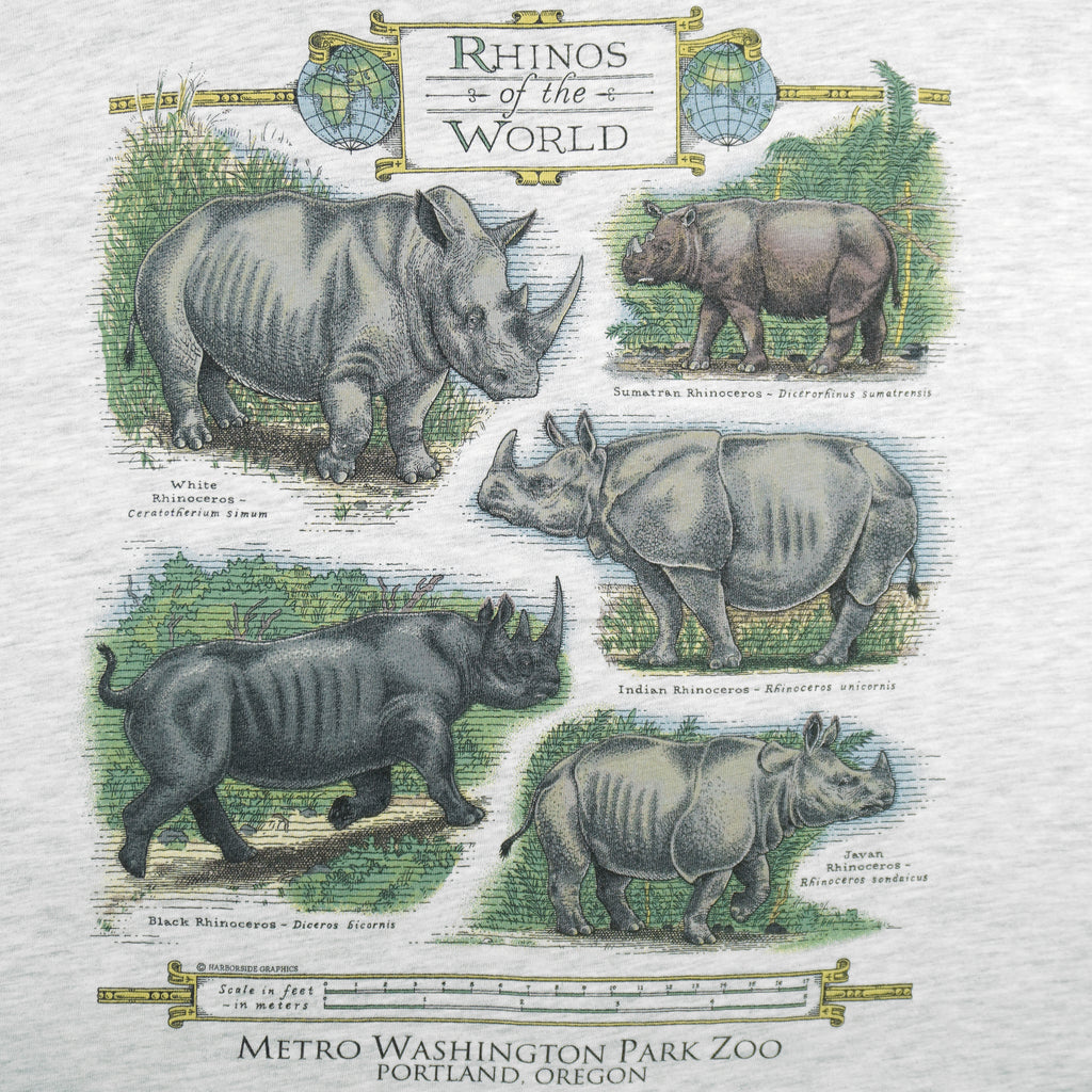 Vintage (Hanes) - Rhinos of the World Educational Animal Print T-Shirt 1990s X-Large Vintage Retro