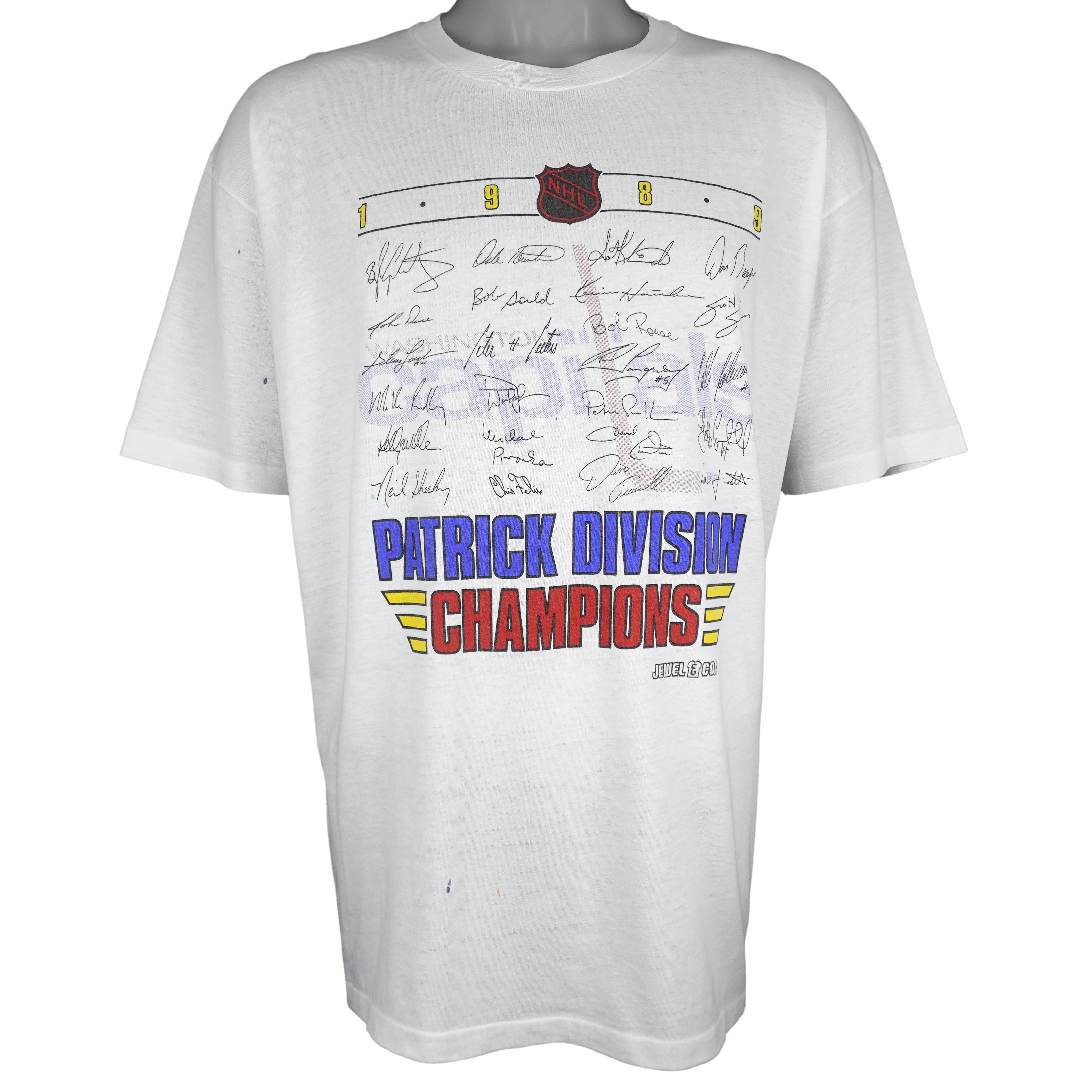 NHL (Hanes)- Washington Capitals Patrick Division Autographed T-Shirt 1989 XX-Large Vintage Retro Hockey