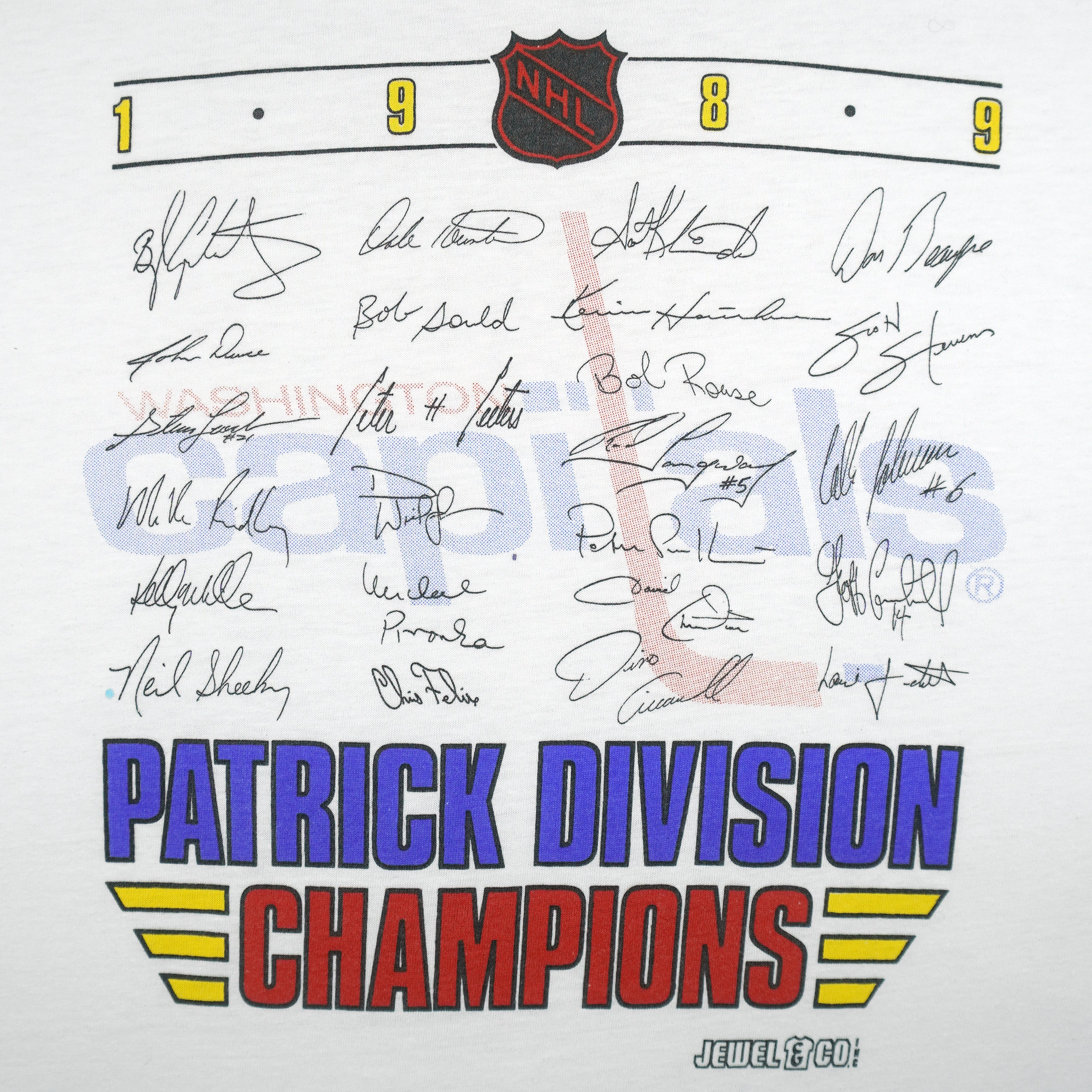 NHL (Hanes)- Washington Capitals Patrick Division Autographed T-Shirt 1989 XX-Large Vintage Retro Hockey