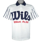 Wilson - White & Blue Pro Staff Spell-Out 1/4 Button-Up T-Shirt 1990s Medium Vintage Retro