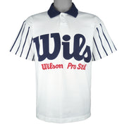Wilson - White & Blue Pro Staff Spell-Out 1/4 Button-Up T-Shirt 1990s Medium Vintage Retro
