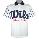 Wilson - White & Blue Pro Staff Spell-Out 1/4 Button-Up T-Shirt 1990s Medium Vintage Retro