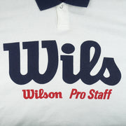 Wilson - White & Blue Pro Staff Spell-Out 1/4 Button-Up T-Shirt 1990s Medium Vintage Retro