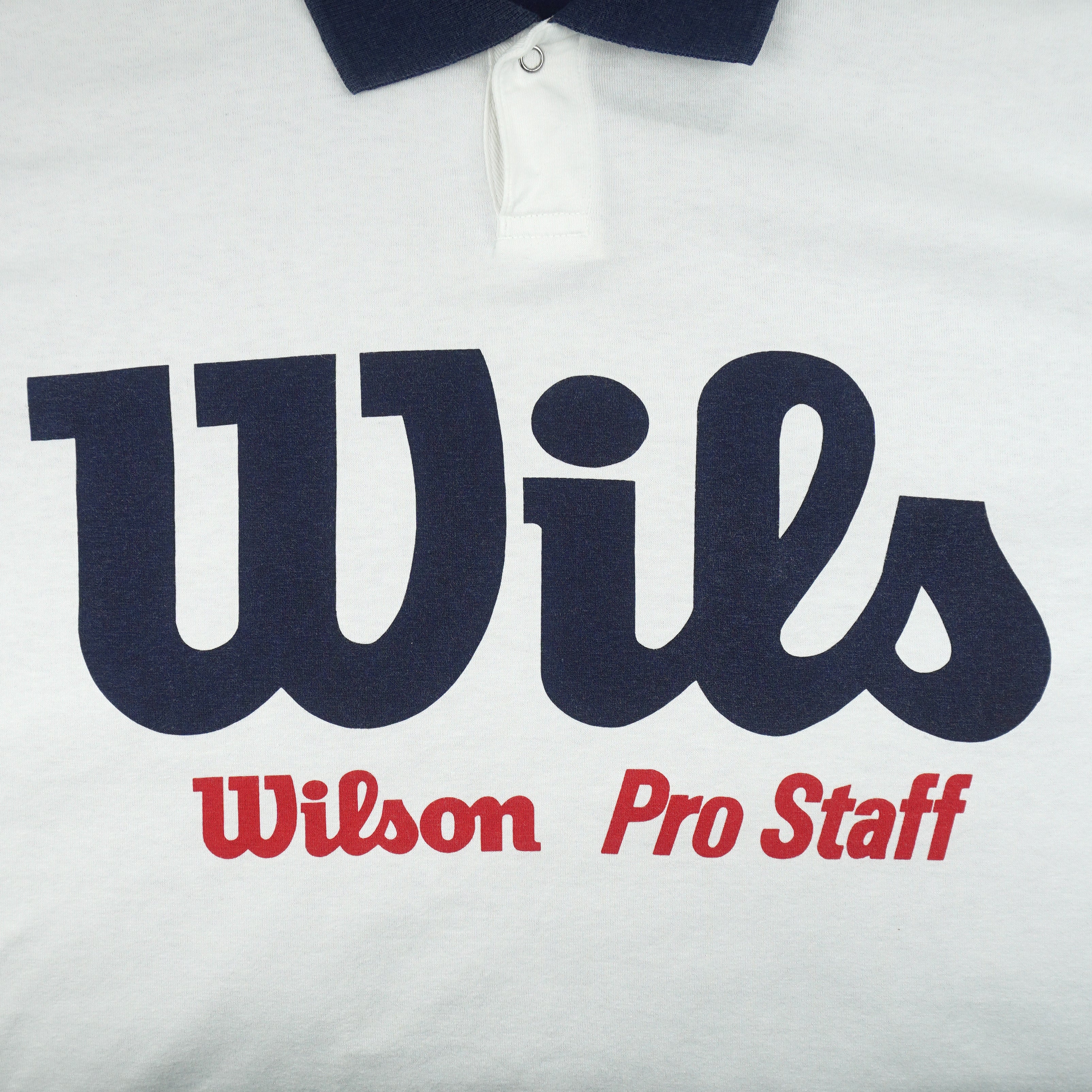 Wilson - White & Blue Pro Staff Spell-Out 1/4 Button-Up T-Shirt 1990s Medium Vintage Retro