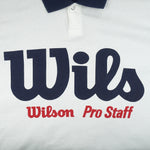 Wilson - White & Blue Pro Staff Spell-Out 1/4 Button-Up T-Shirt 1990s Medium Vintage Retro
