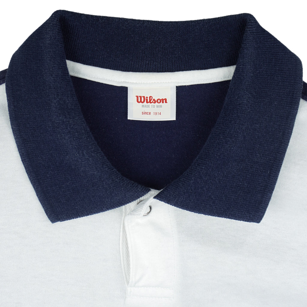 Wilson - White & Blue Pro Staff Spell-Out 1/4 Button-Up T-Shirt 1990s Medium Vintage Retro