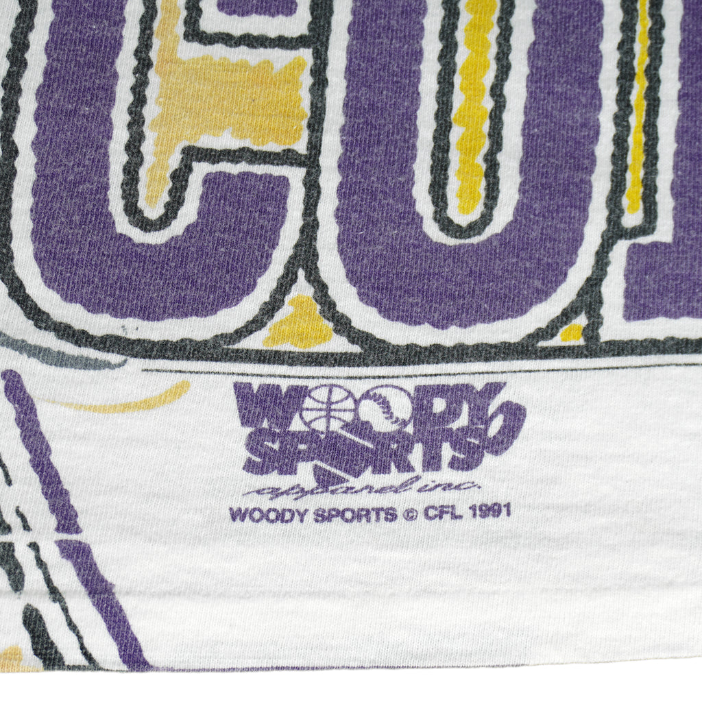 CFL (Woody Sports) - Winnipeg Grey Cup All Over Print T-Shirt 1991 Large Vintage Retro Football