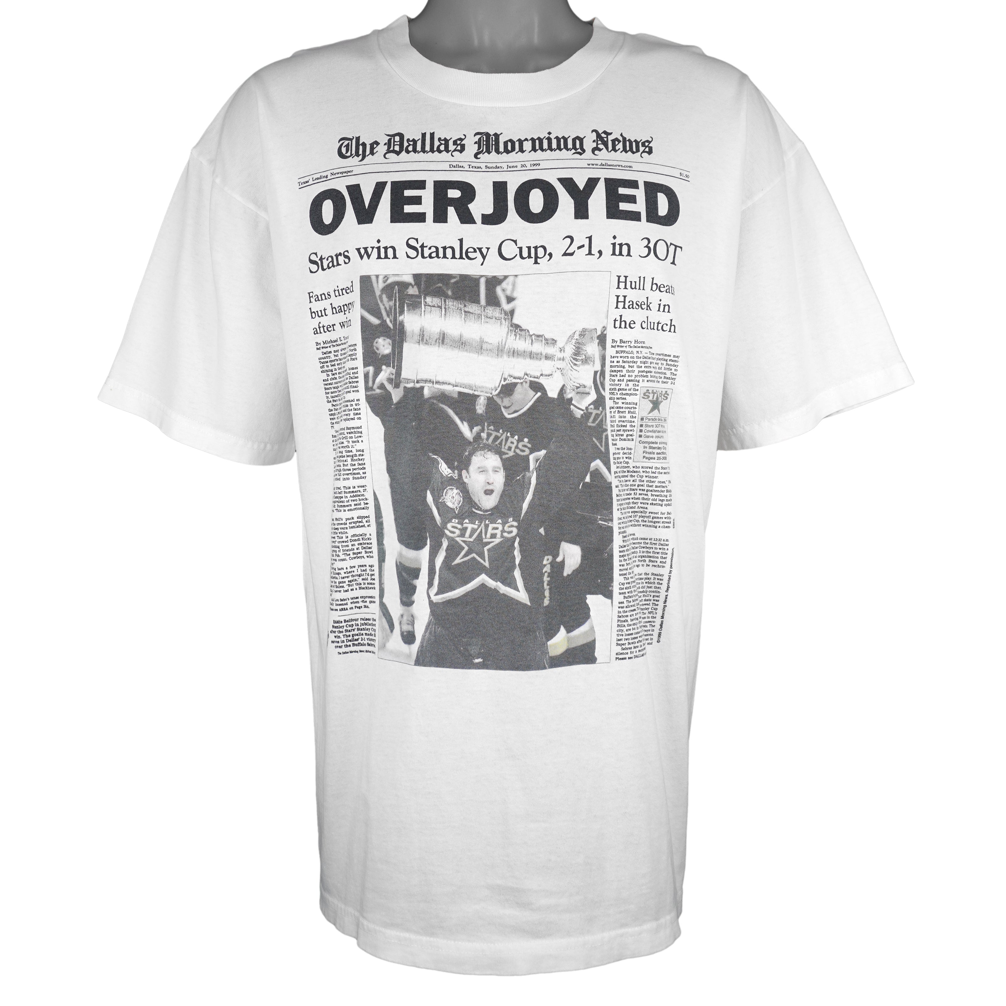 NHL - Dallas Stars Stanley Cup Champions Front Pages T-Shirt 1999 X-Large Vintage Retro Hockey