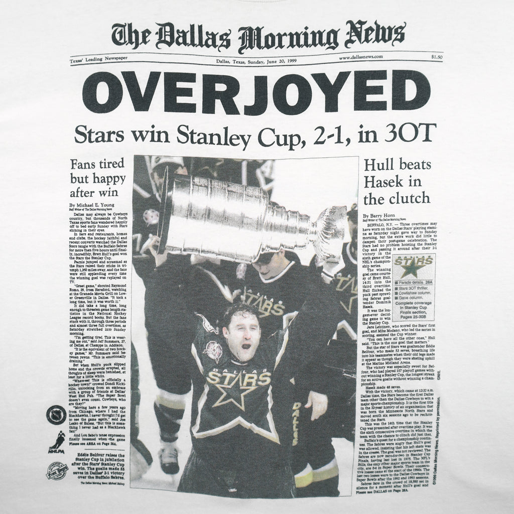 NHL - Dallas Stars Stanley Cup Champions Front Pages T-Shirt 1999 X-Large Vintage Retro Hockey