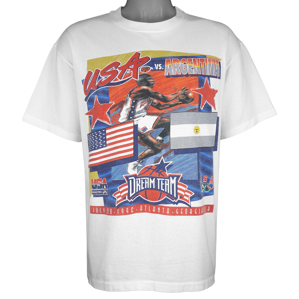 NBA (Hanes) - Dream Team USA Vs Argentina Basketball Olympic Game T-Shirt 1996 Large Vintage Retro Basketball