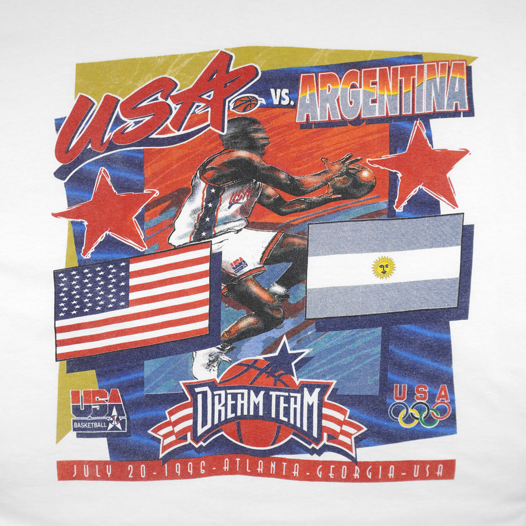 NBA (Hanes) - Dream Team USA Vs Argentina Basketball Olympic Game T-Shirt 1996 Large Vintage Retro Basketball