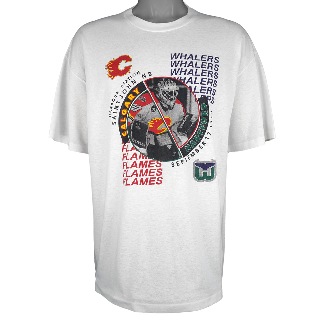 NHL - Calgary Flames VS Hartford Whalers Matchup T-Shirt 1995 X-Large Vintage Retro Hockey