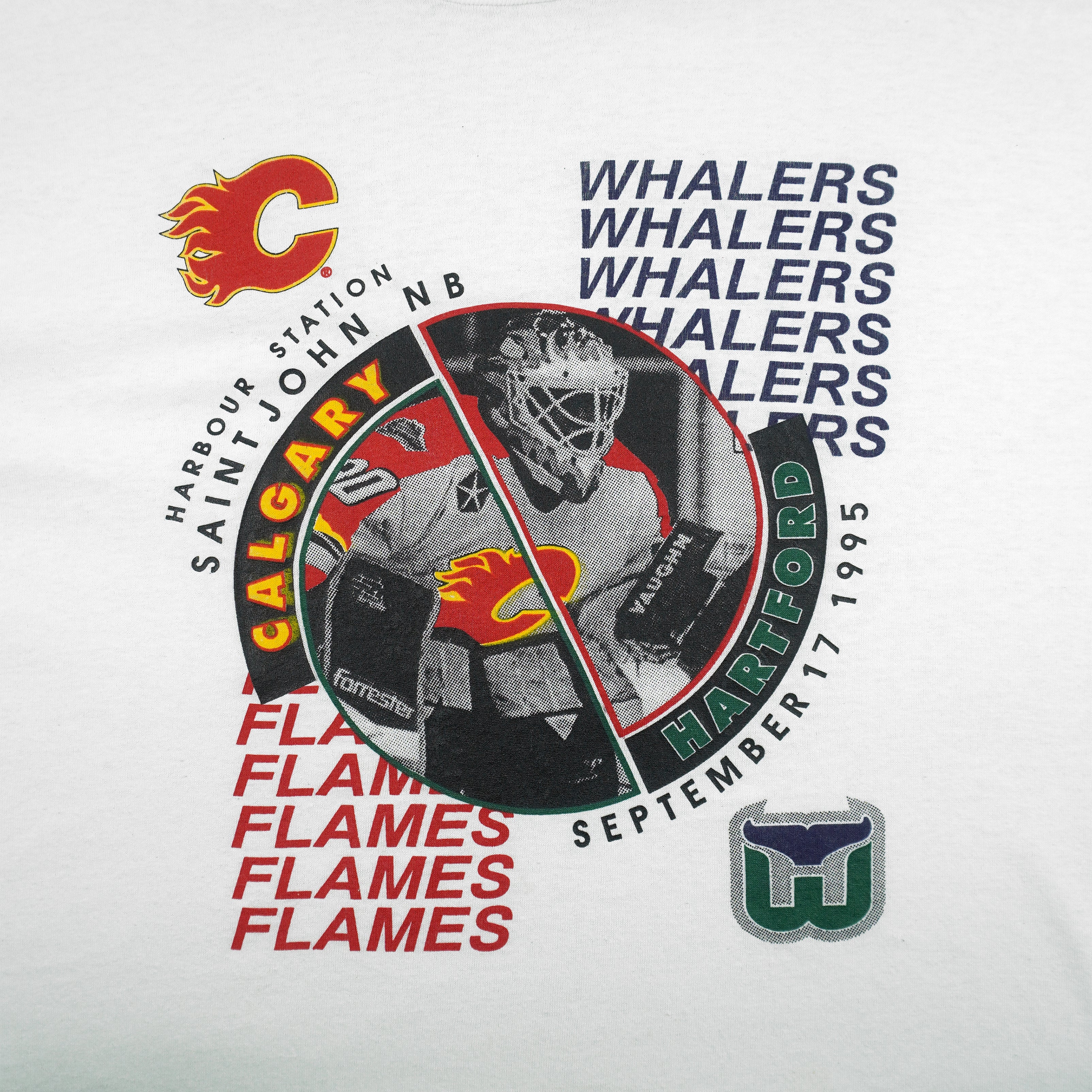 NHL - Calgary Flames VS Hartford Whalers Matchup T-Shirt 1995 X-Large Vintage Retro Hockey