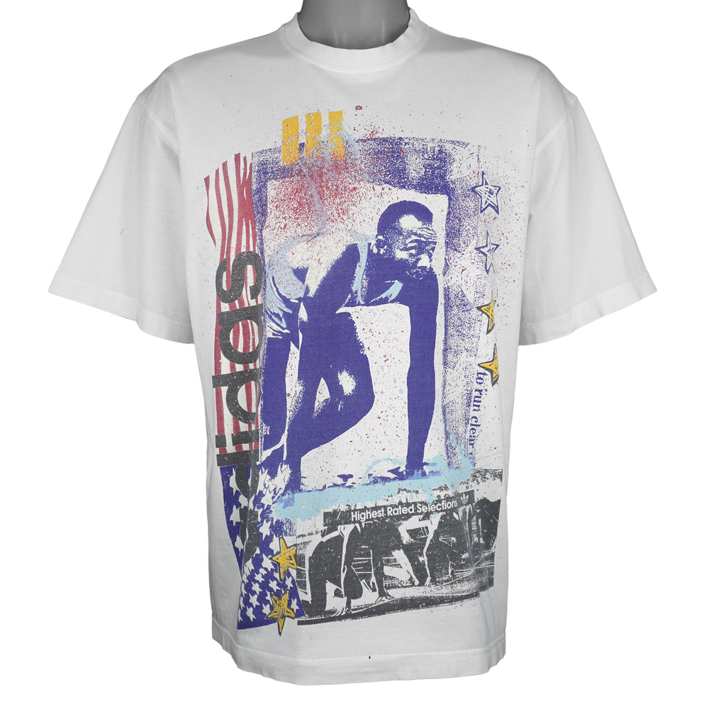 Adidas - Olympics Running Spell-Out T-Shirt 1990s Large Vintage Retro