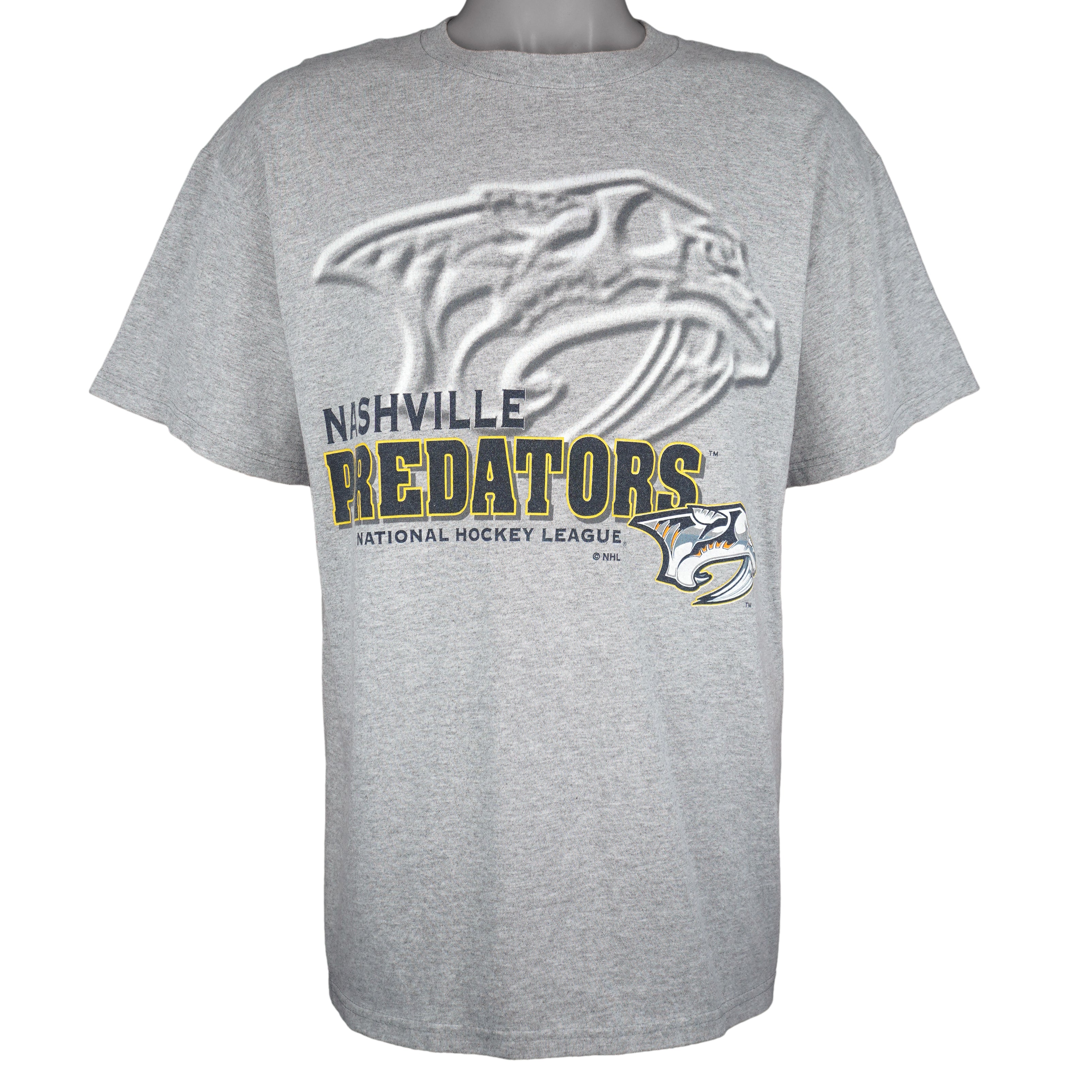 NHL (Logo Athletic) - Nashville Predators Spell-Out T-Shirt 1990s Large Vintage Retro Hockey