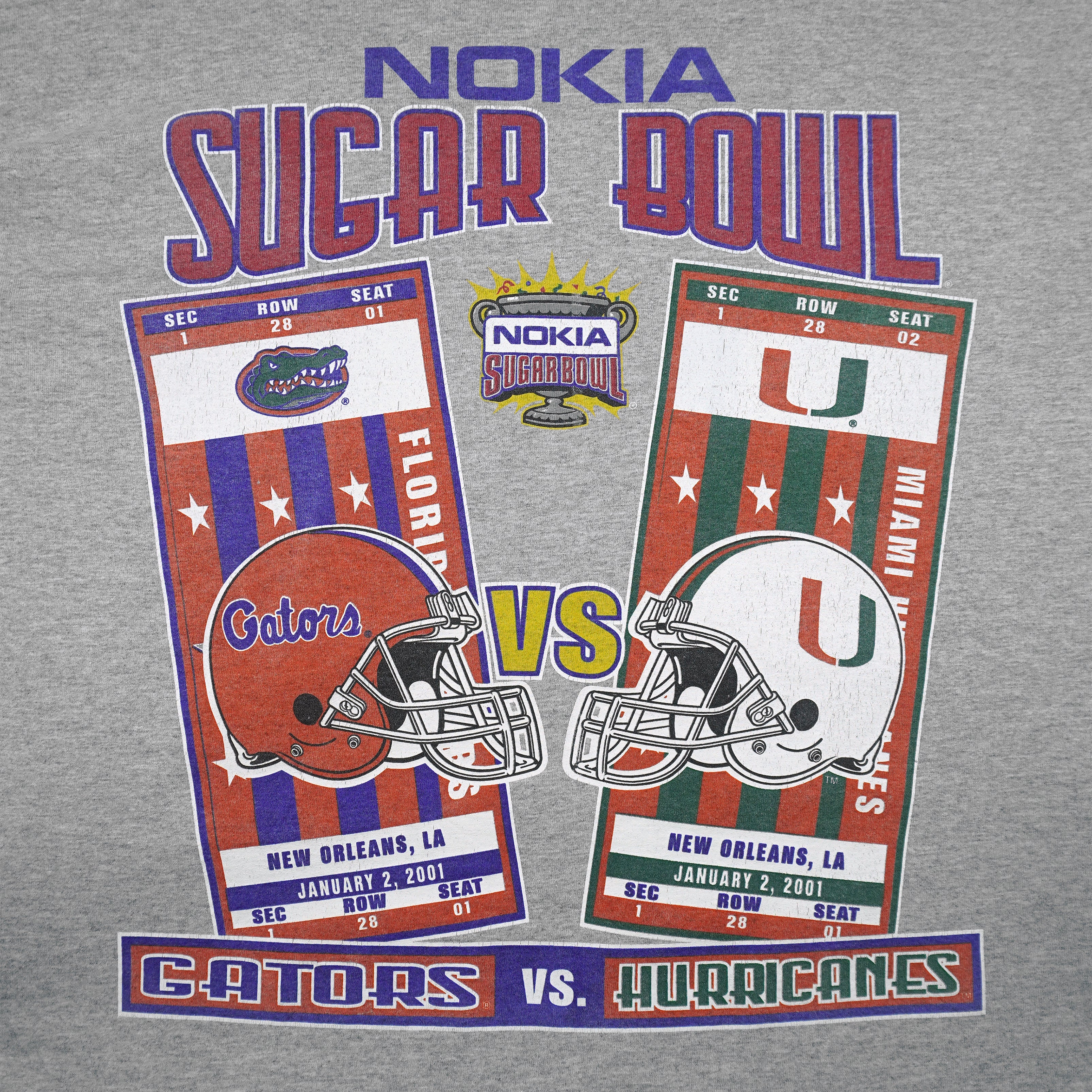 NCAA - Gators Vs Hurricanes Nokia Sugar Bowl Champions T-Shirt 2001 Large Vintage Retro