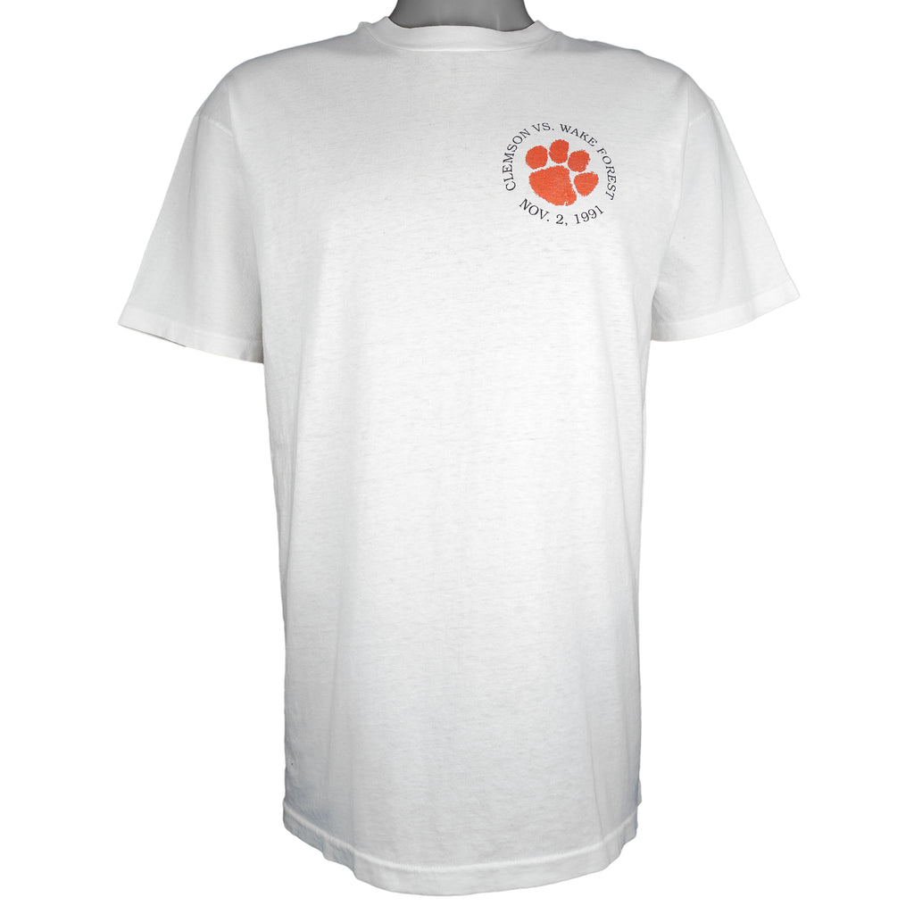 NCAA (Hanes) - Clemson Tigers Vs Wake Forest T-Shirt 1991 X-Large Vintage Retro
