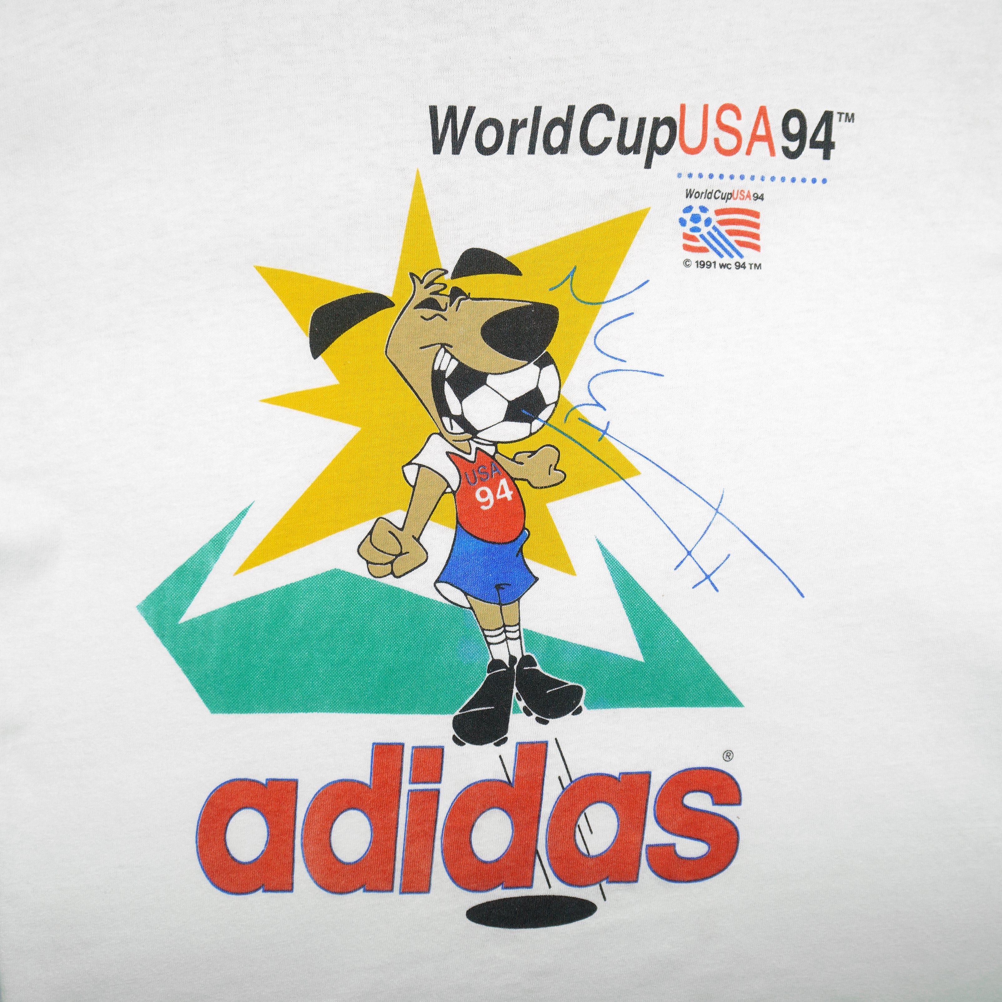 Adidas - World Cup USA 94 Mascot Spell-Out T-Shirt 1994 Medium Vintage Retro