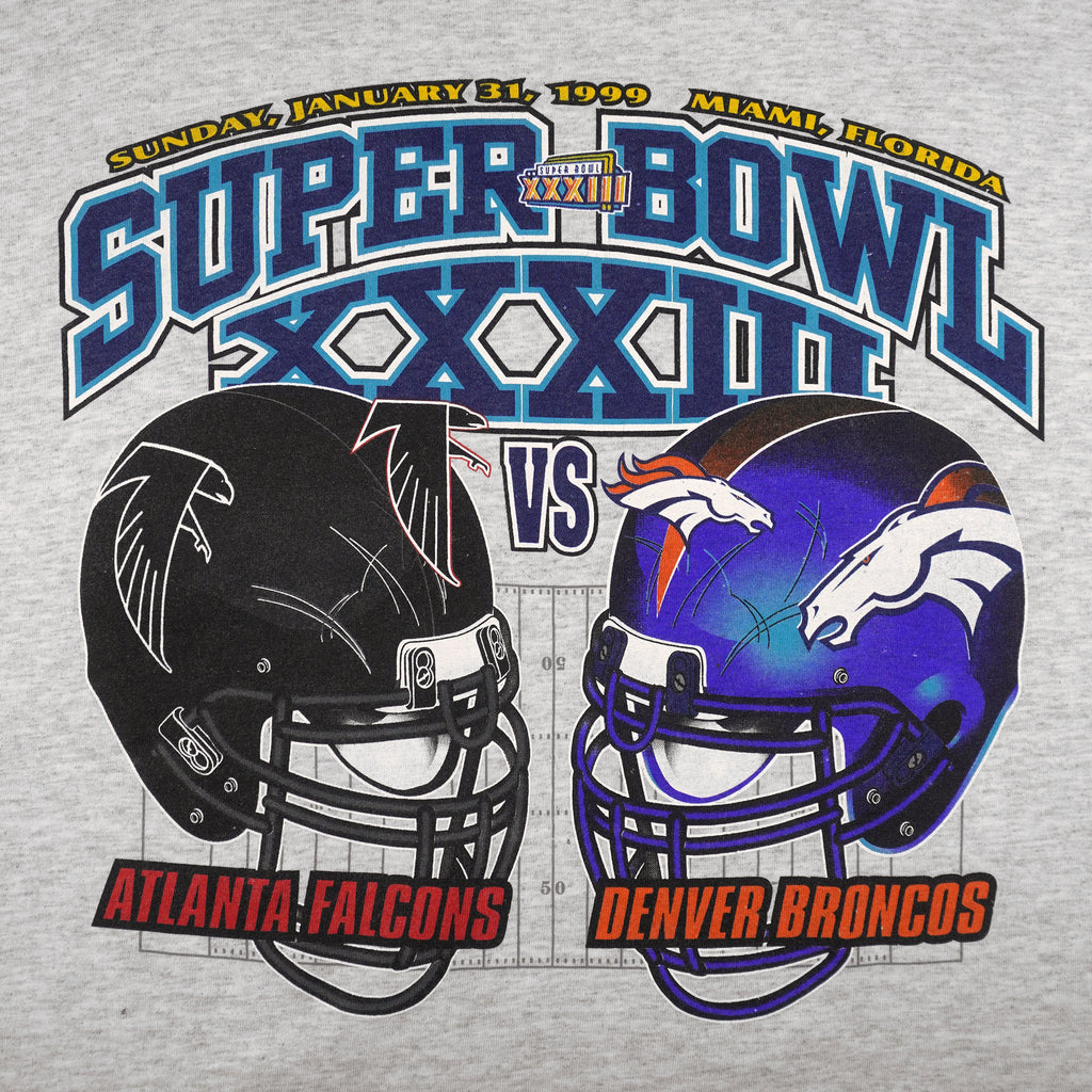 NFL (Logo 7) - Grey Super Bowl XXXIII, Falcons VS Broncos T-Shirt 1999 X-Large Vintage Retro Football