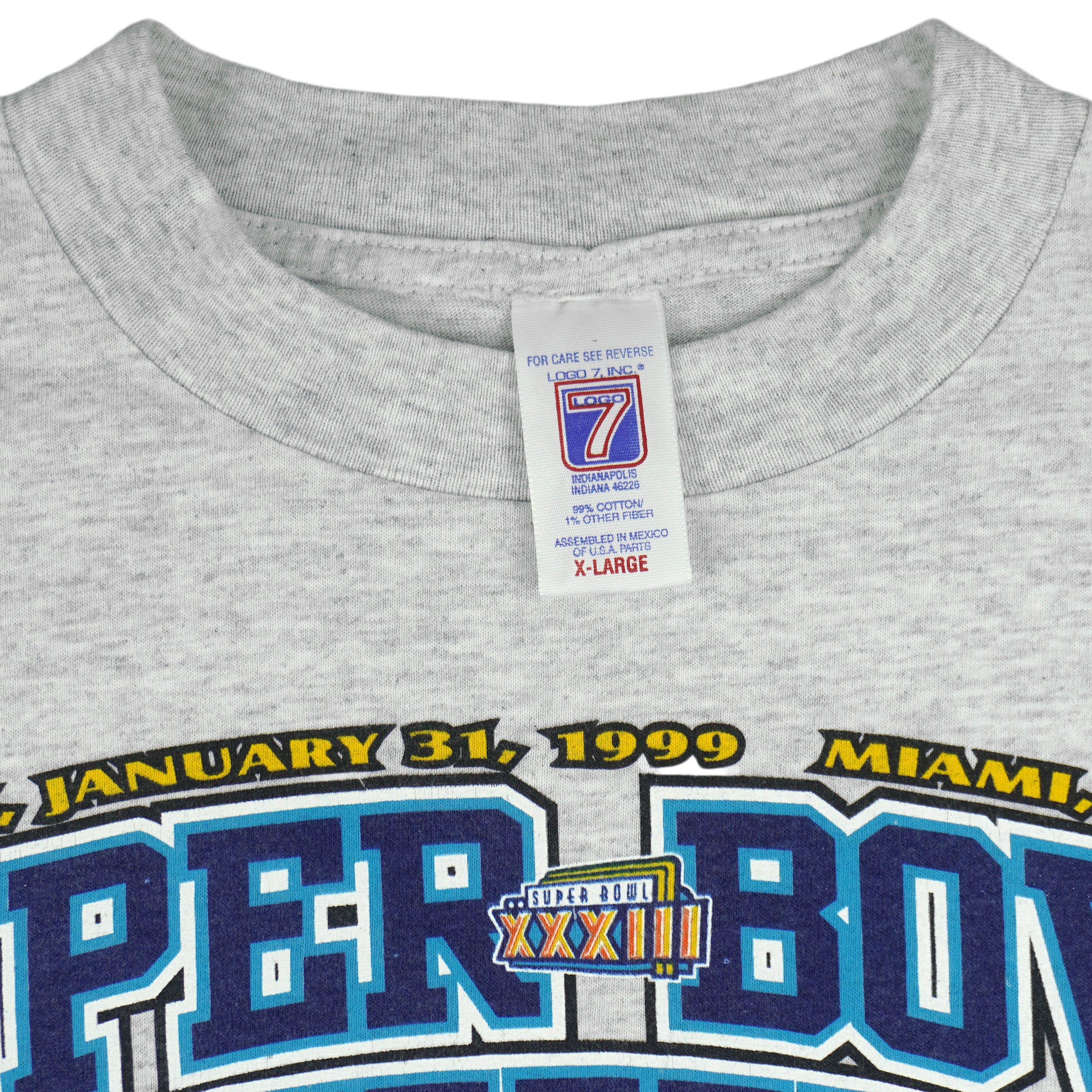NFL (Logo 7) - Grey Super Bowl XXXIII, Falcons VS Broncos T-Shirt 1999 X-Large Vintage Retro Football