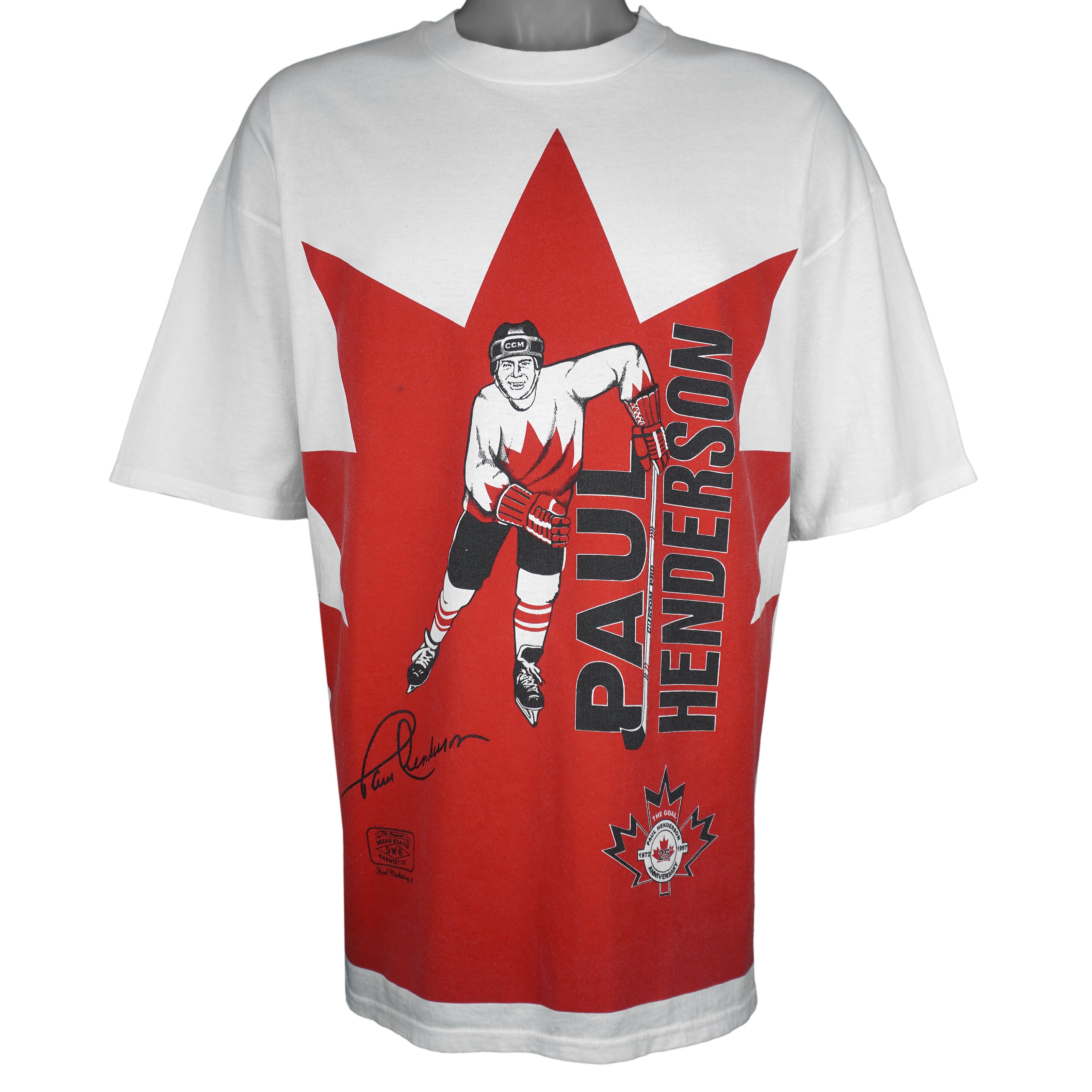 Vintage (Hanes) - Team Canada Paul Henderson Autographed T-Shirt 1997 X-Large Vintage Retro Hockey 