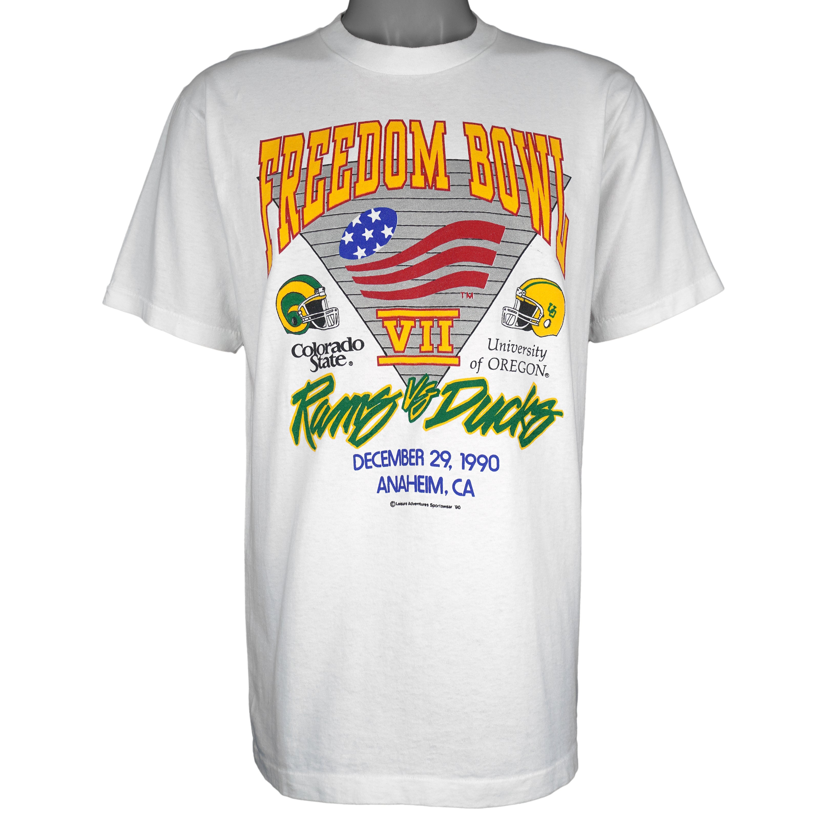 NCAA - Colorado State vs Oregon Ducks Freedom Bowl T-Shirt 1990 Large Vintage Retro