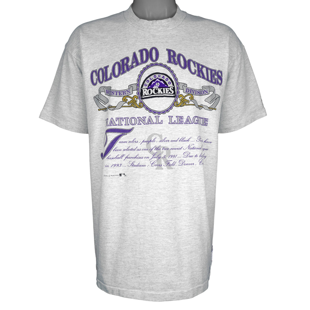 MLB (Nutmeg) - Grey Colorado Rockies National League T-Shirt 1991 X-Large Vintage Retro Baseball