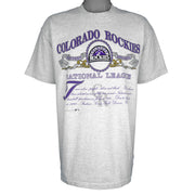 MLB (Nutmeg) - Grey Colorado Rockies National League T-Shirt 1991 X-Large Vintage Retro Baseball