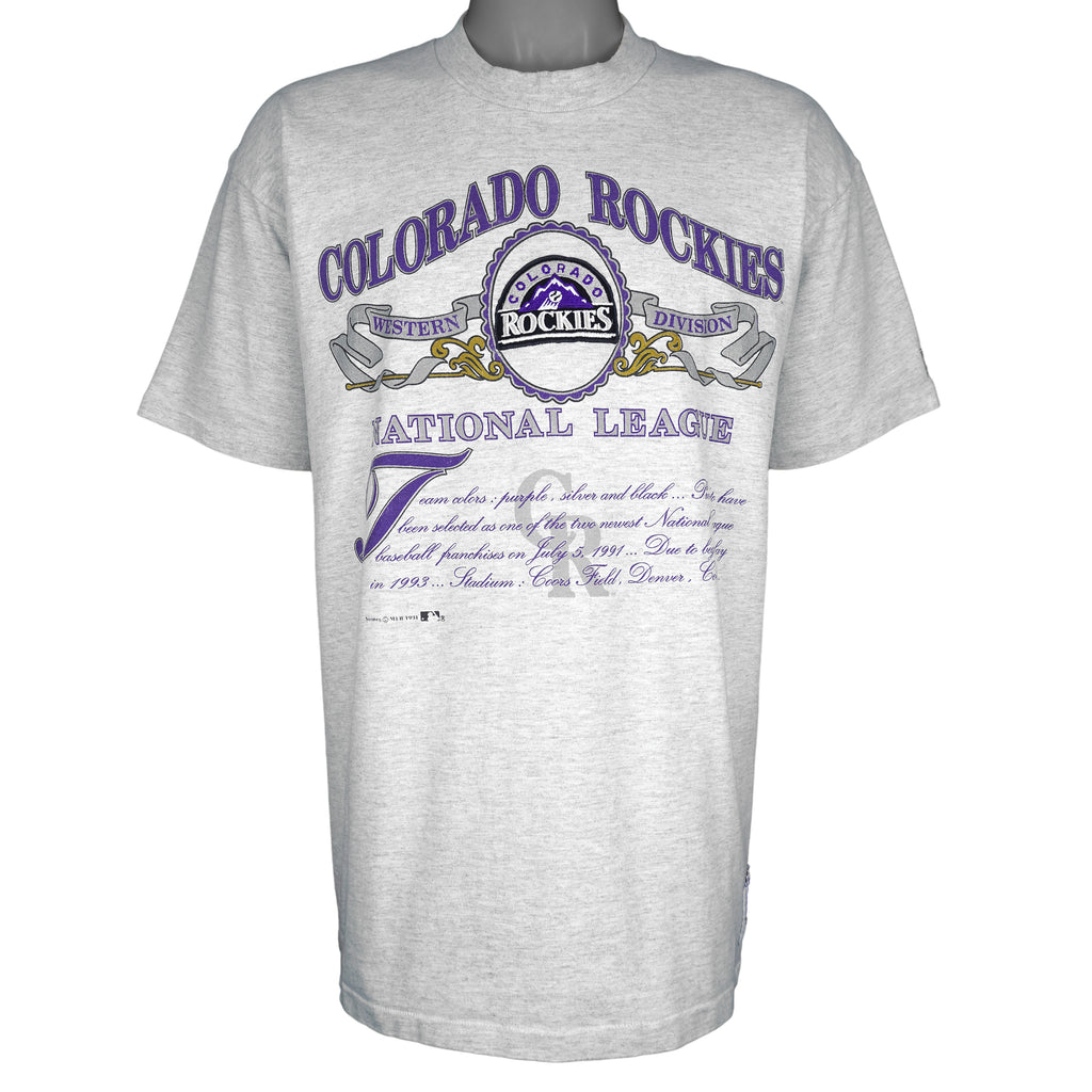MLB (Nutmeg) - Grey Colorado Rockies National League T-Shirt 1991 X-Large Vintage Retro Baseball
