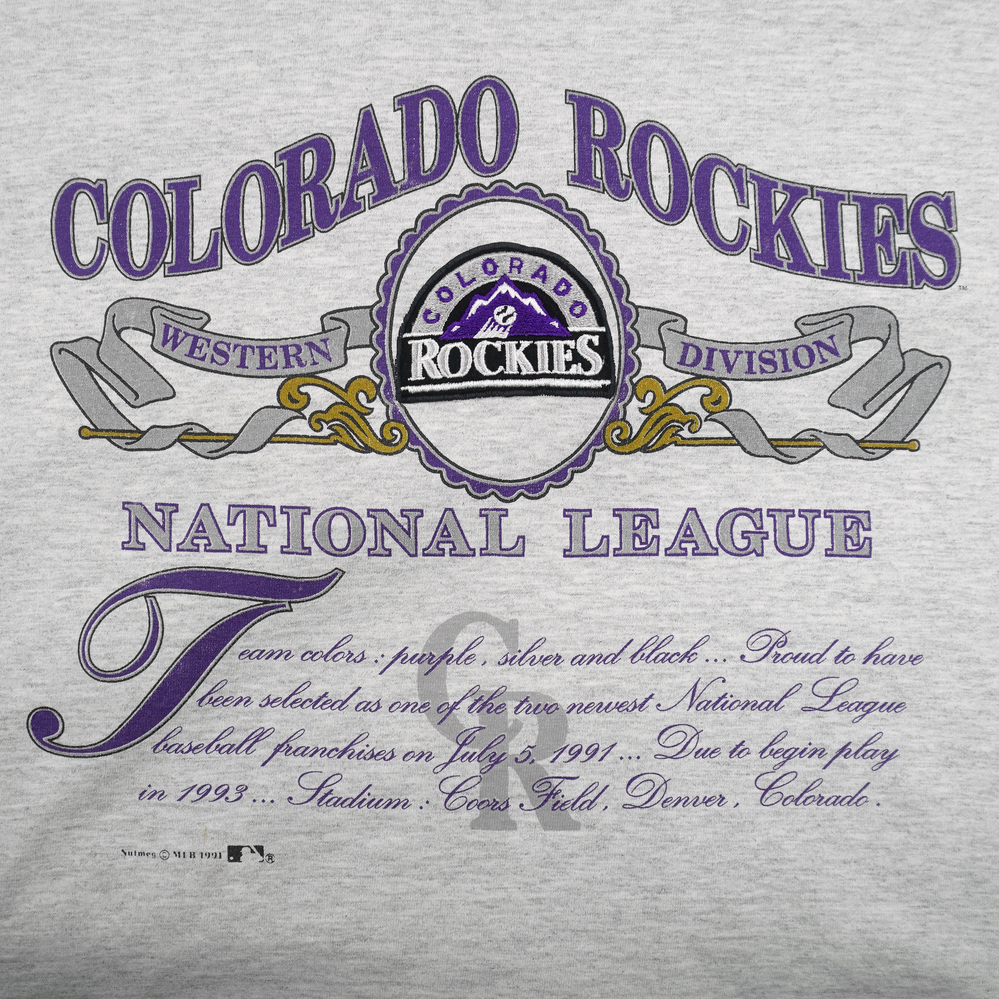 MLB (Nutmeg) - Grey Colorado Rockies National League T-Shirt 1991 X-Large Vintage Retro Baseball