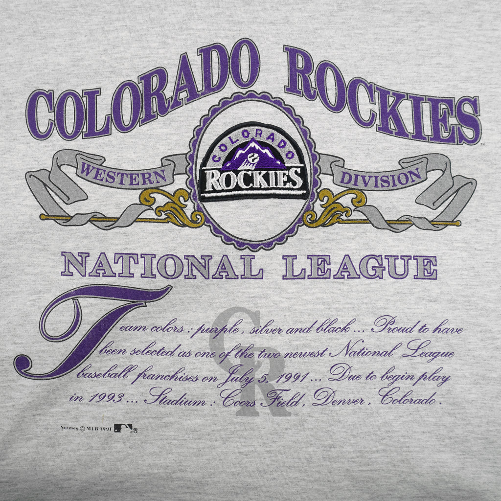 MLB (Nutmeg) - Grey Colorado Rockies National League T-Shirt 1991 X-Large Vintage Retro Baseball