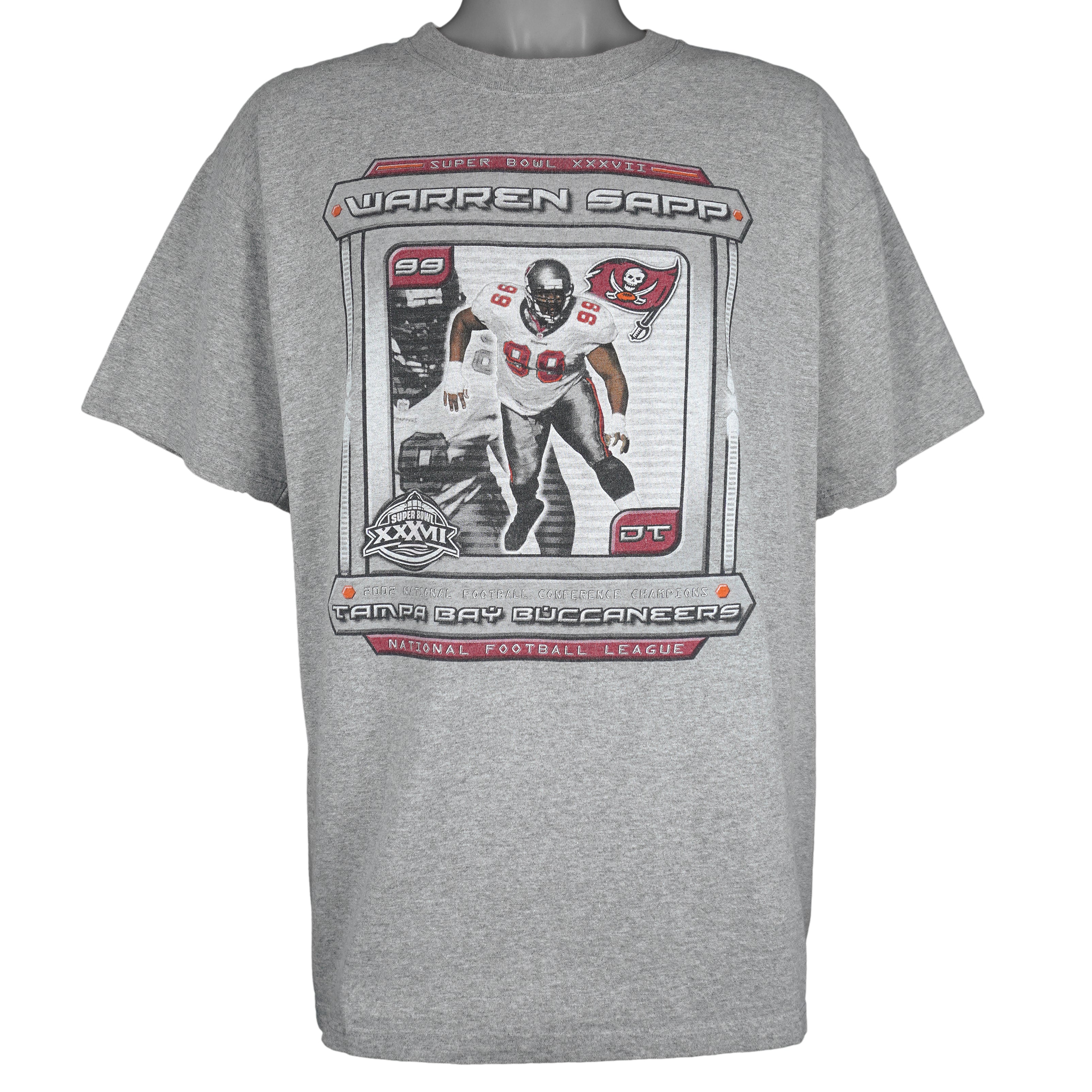 NFL - Tampa Bay Buccaneers Warren Sapp Super Bowl XXXVII T-Shirt 2002 X-Large Vintage Retro Football
