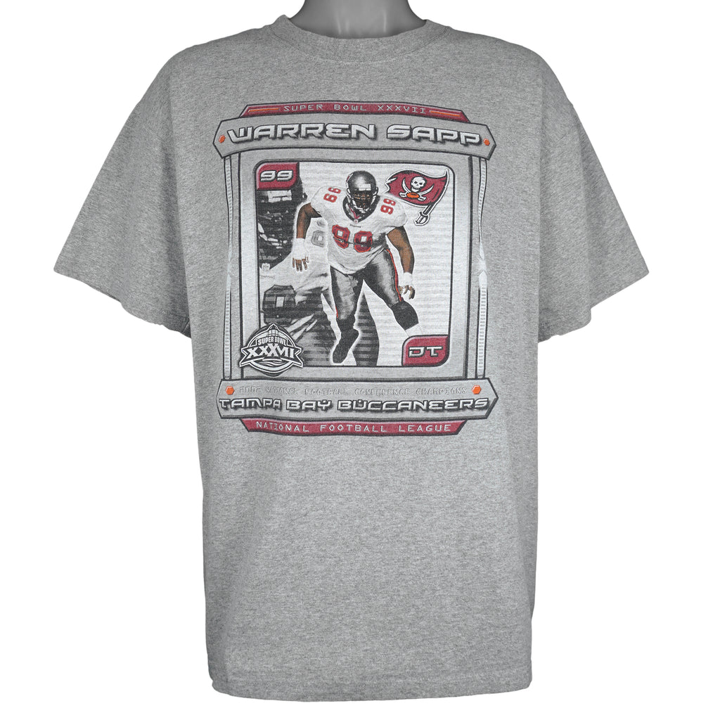 NFL - Tampa Bay Buccaneers Warren Sapp Super Bowl XXXVII T-Shirt 2002 X-Large Vintage Retro Football