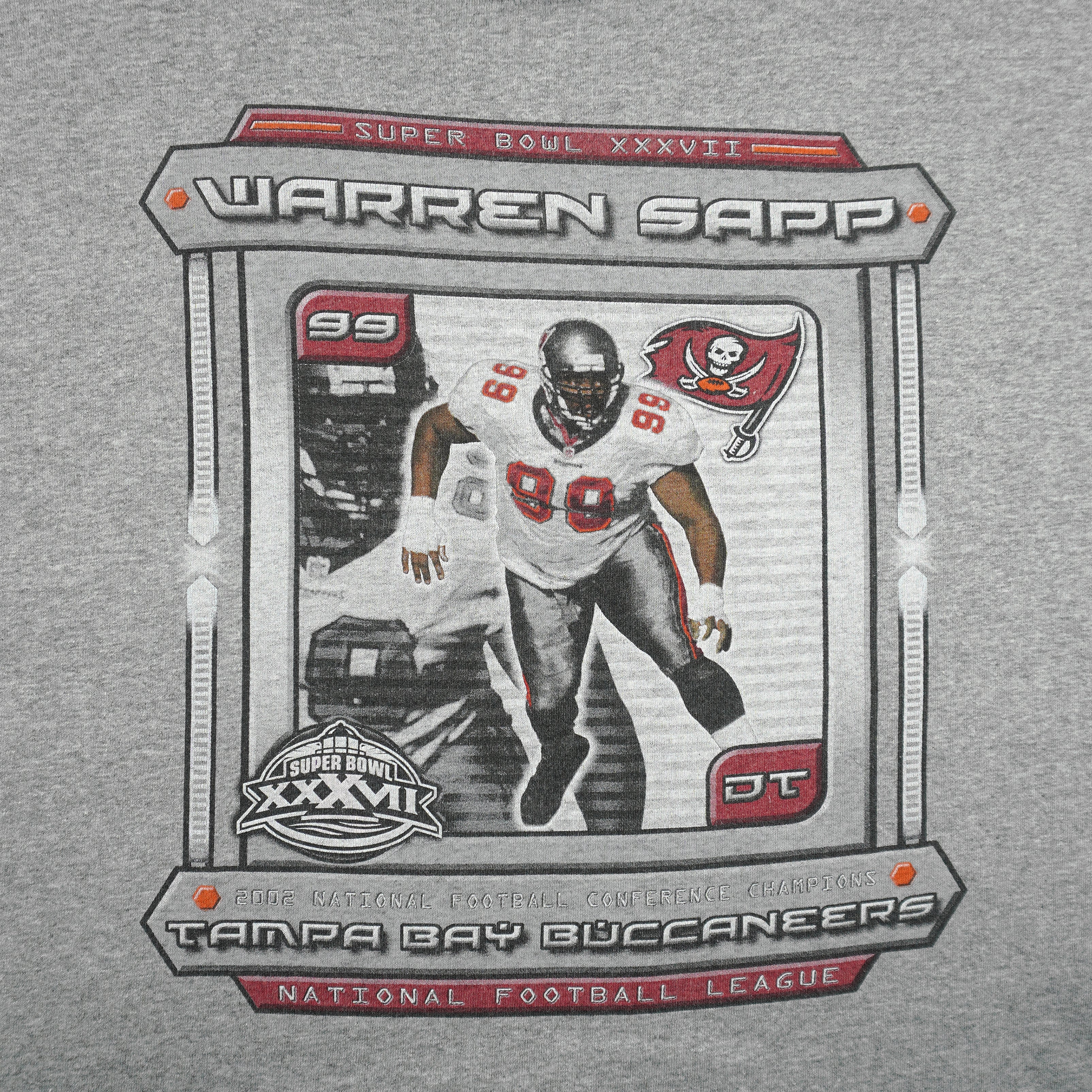 NFL - Tampa Bay Buccaneers Warren Sapp Super Bowl XXXVII T-Shirt 2002 X-Large Vintage Retro Football