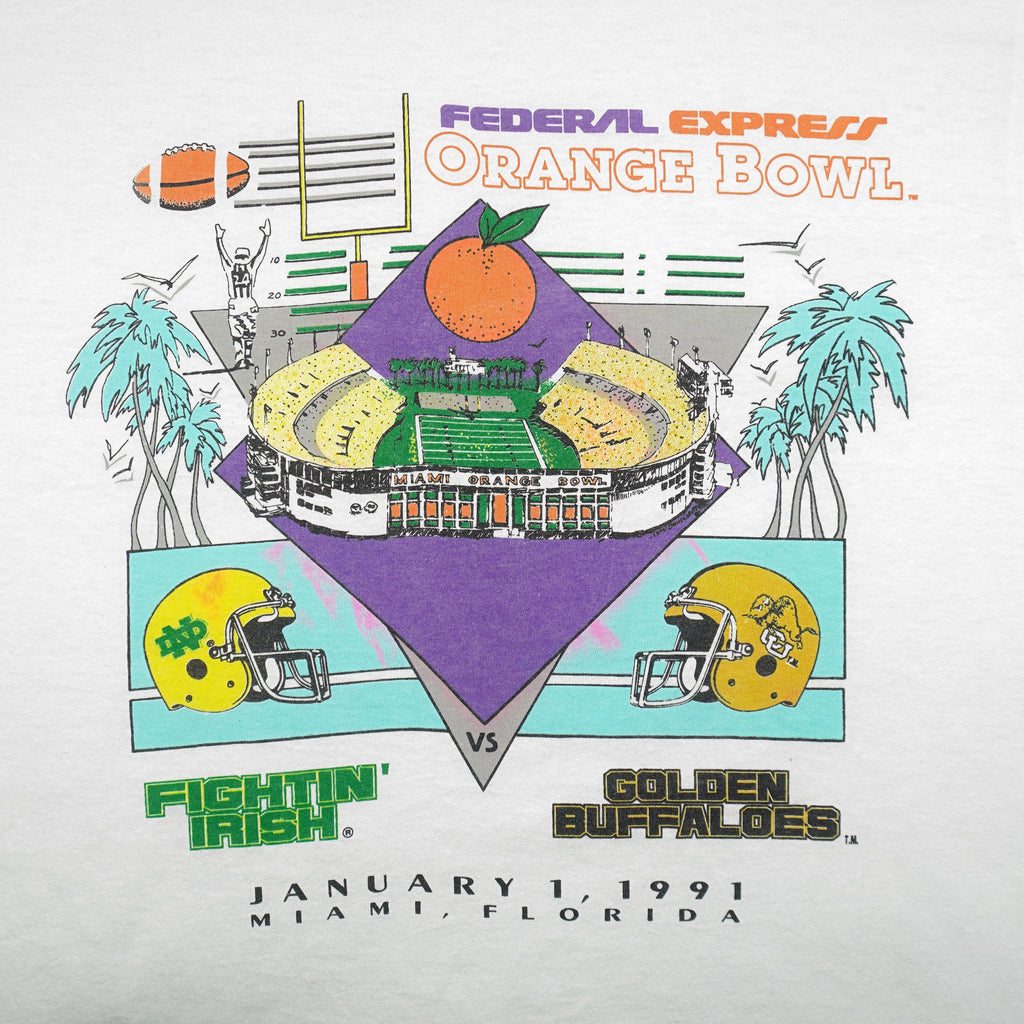 NCAA (Hanes) - Fighting Irish Vs Buffaloes Orange Bowl T-Shirt 1991 Large Vintage Retro