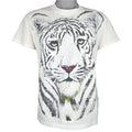 Vintage (Gildan) - White Tiger Animal Print T-Shirt 1990s Medium Vintage Retro