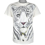 Vintage (Gildan) - White Tiger Animal Print T-Shirt 1990s Medium Vintage Retro