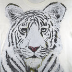 Vintage (Gildan) - White Tiger Animal Print T-Shirt 1990s Medium Vintage Retro