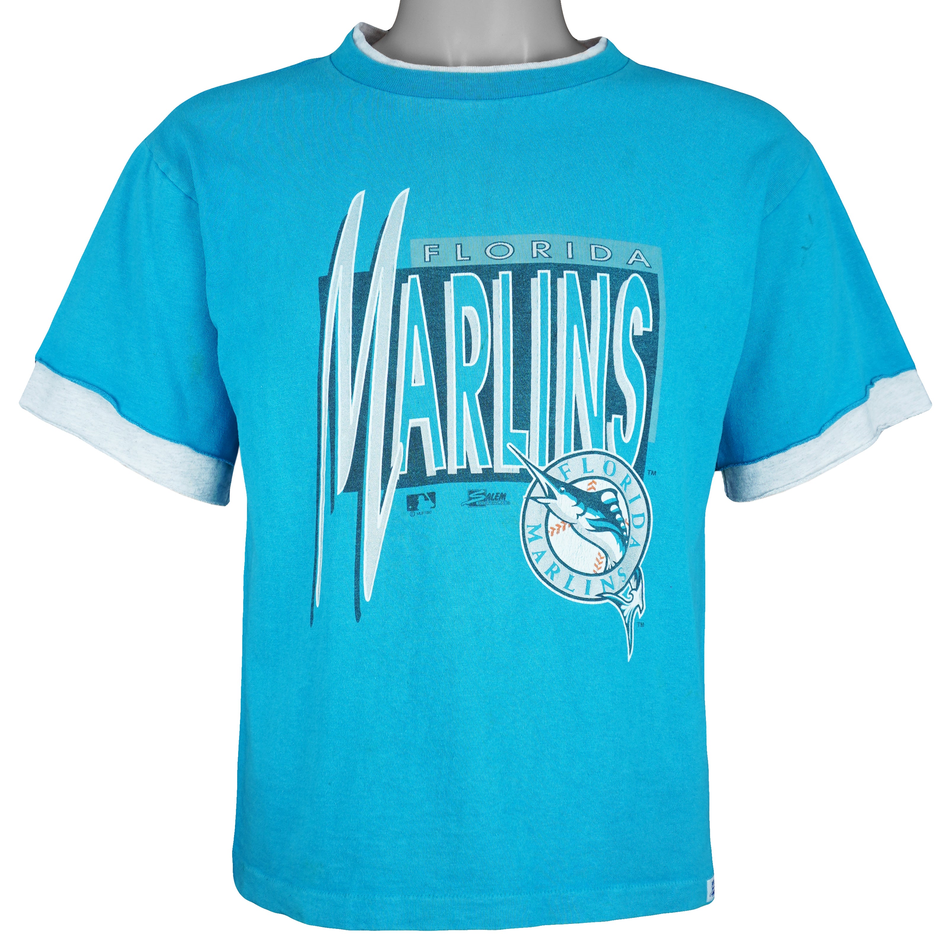 MLB (Salem) - Florida Marlins Roll Em Ups T-Shirt 1990s X-Small Vintage Retro Baseball