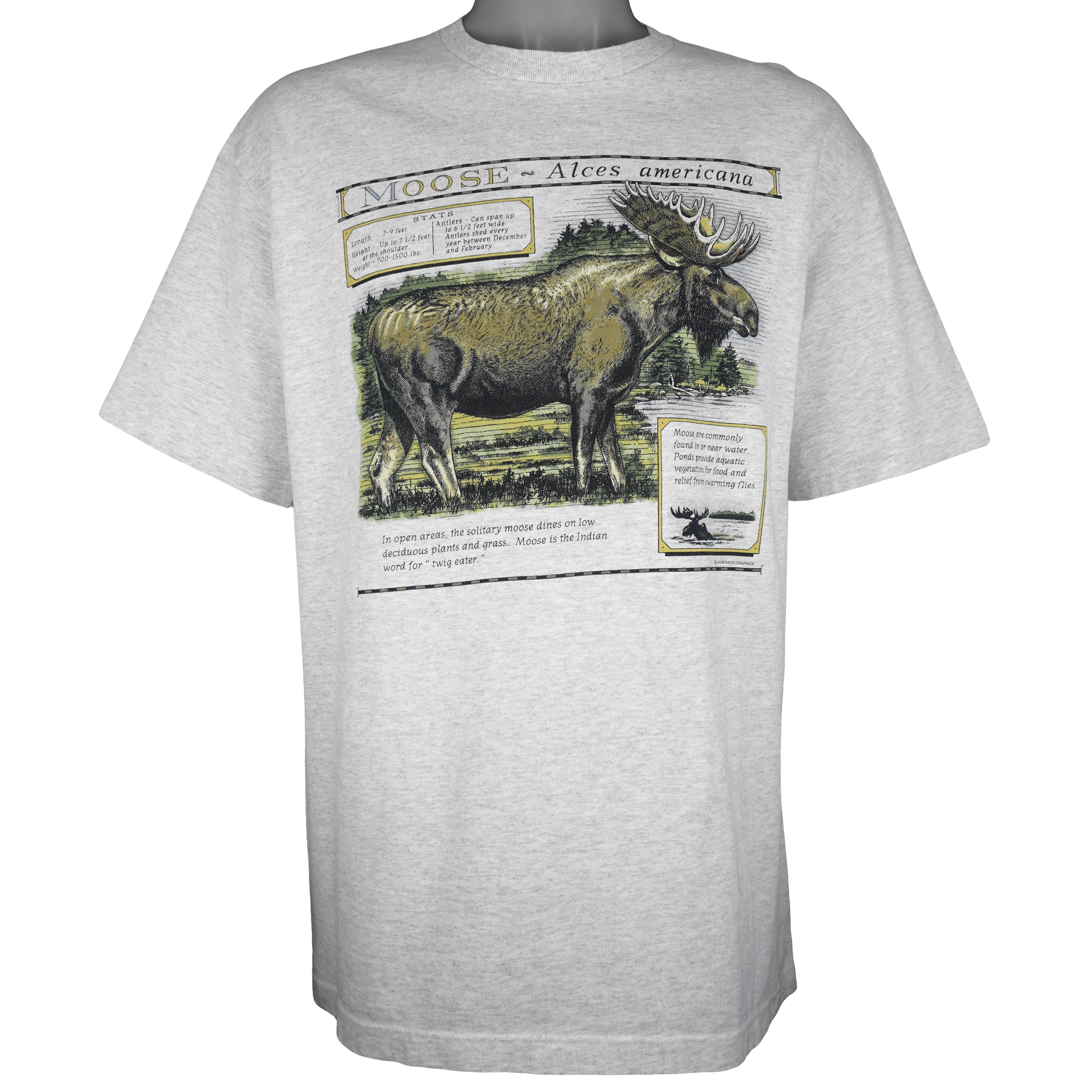 Vintage (Harborside Graphics) - Moose Alces Americana T-Shirt 1990s X-Large Vintage Retro